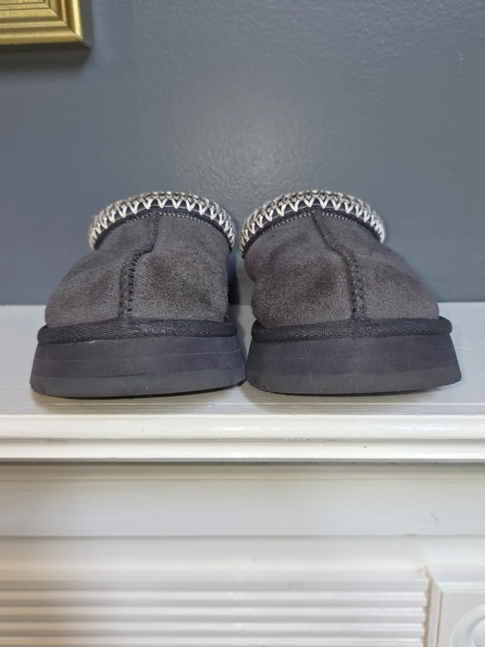 UGG Girls Slip-On Moccasins in Charcoal with Cream Trim- Size 13